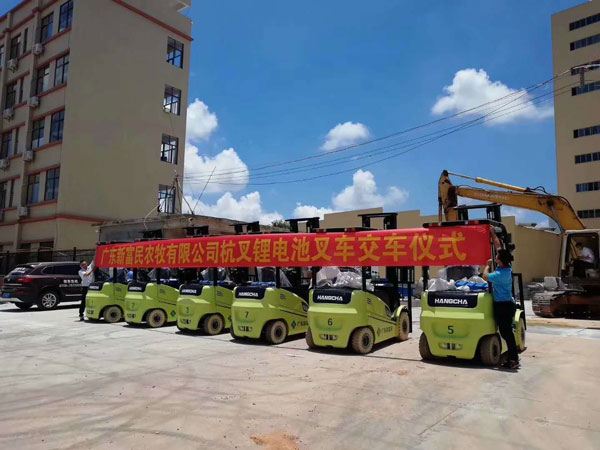 廣東新富民農牧有限公司采購杭州叉車(chē)案例-電動(dòng)鋰電池叉車(chē)